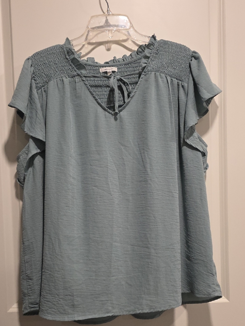 Maurices Light Green Smocked Shoulder Flutter Sleeve Blouse